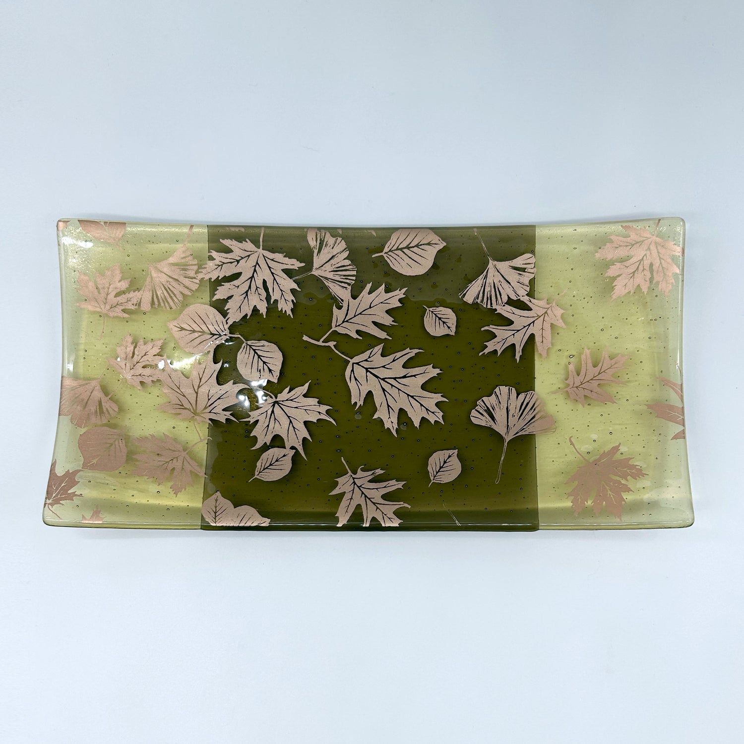 Falling Leaves Autumn 15" Long Fused Glass Serving Platter