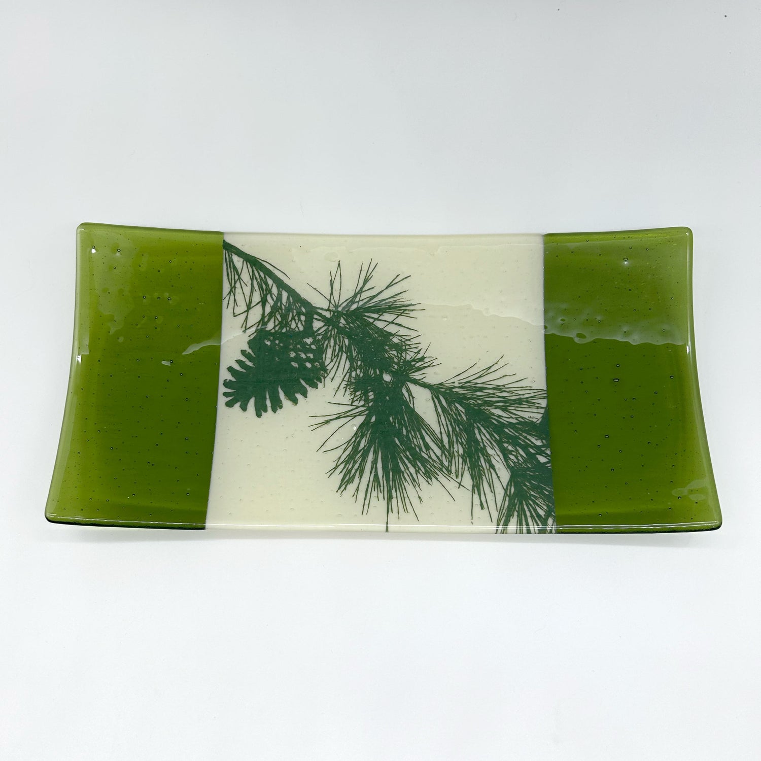 Pine Bough 15" Long Fused Glass Serving Platter