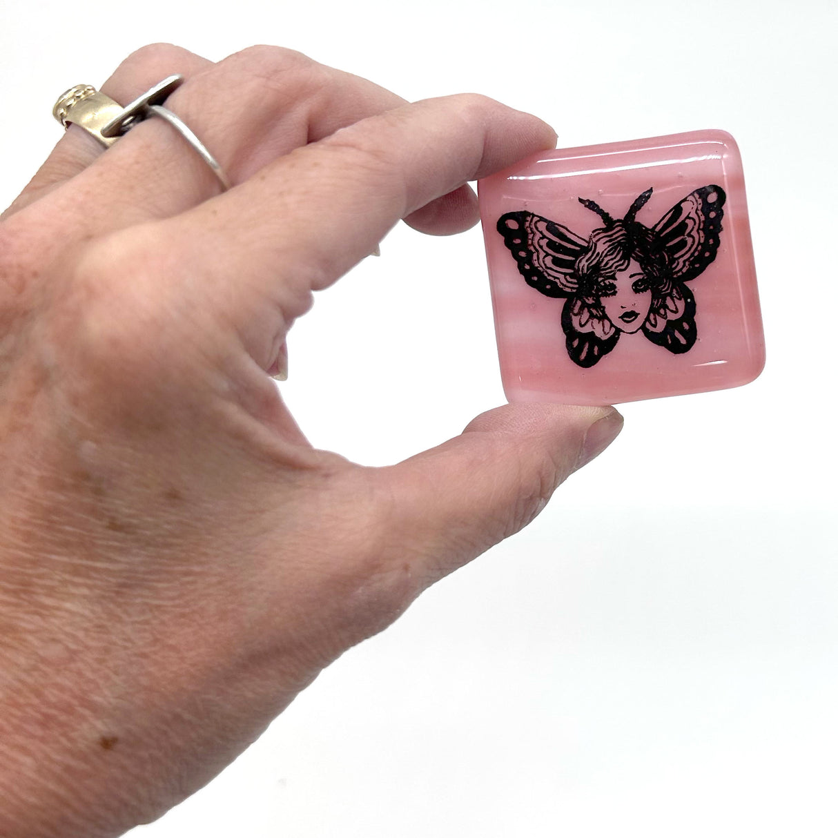 Butterfly Tattoo Handmade Fused Glass 1.75" Magnet