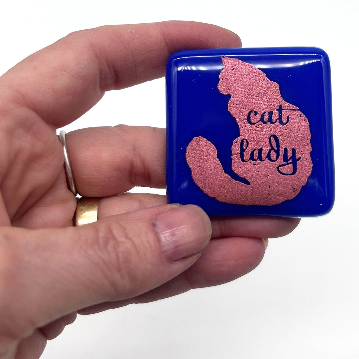 Cat Lady Fused Glass 1.75" Handmade Magnet