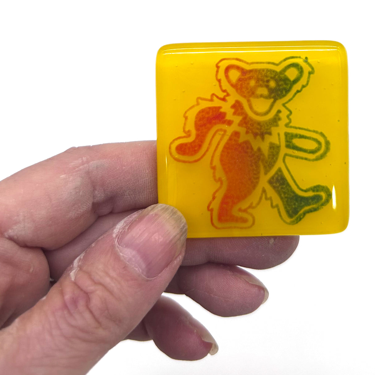 Deadhead Dancing Bear Handmade Fused Glass 1.75" Magnet