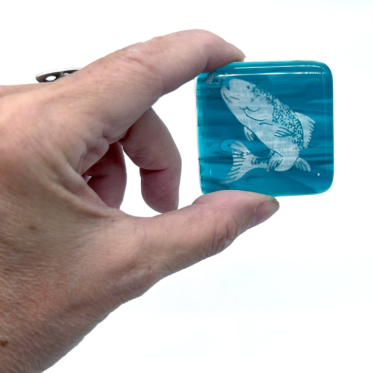 Gone Fishing Handmade Fused Glass 1.75" Magnet