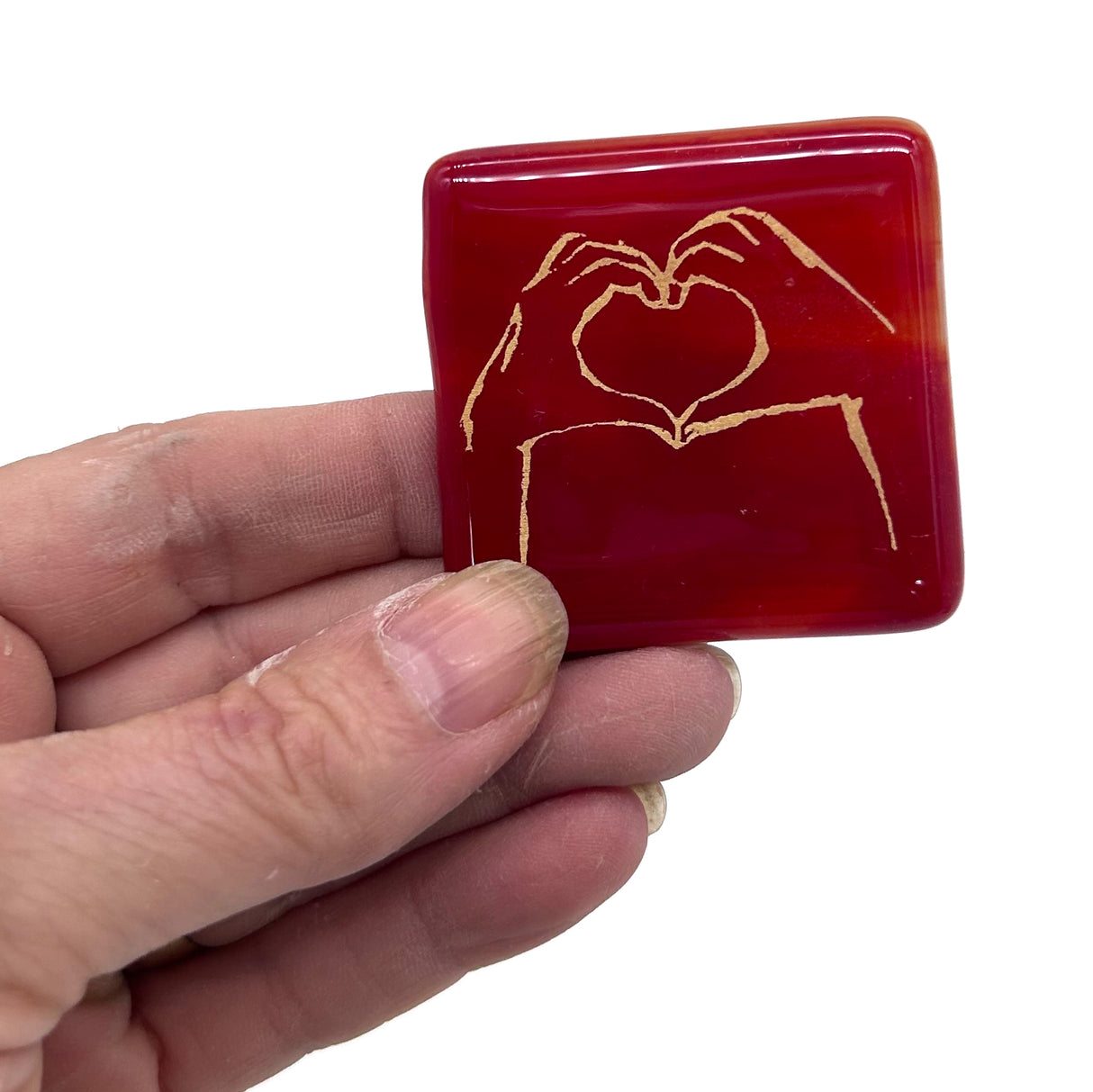 Heart hands Fused Glass 1.75" Magnet
