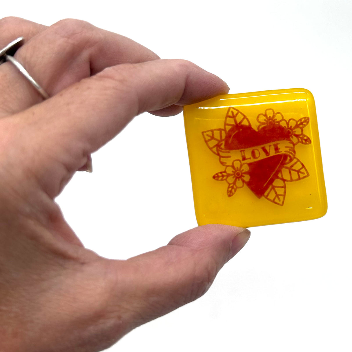 Love Tattoo Handmade Fused Glass 1.75" Magnet