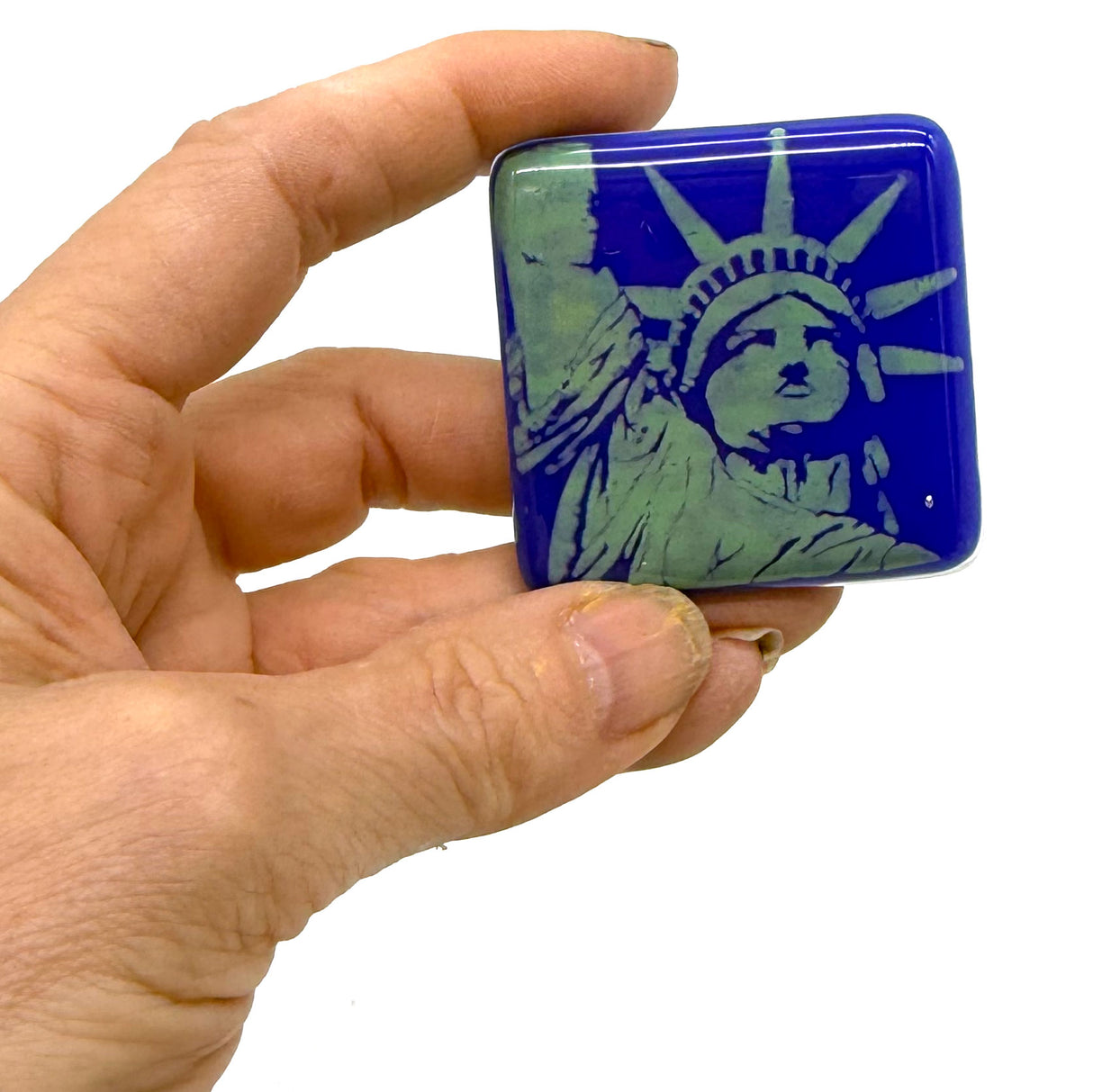 New York City Lady Liberty Glass 1.75" Handmade Magnet