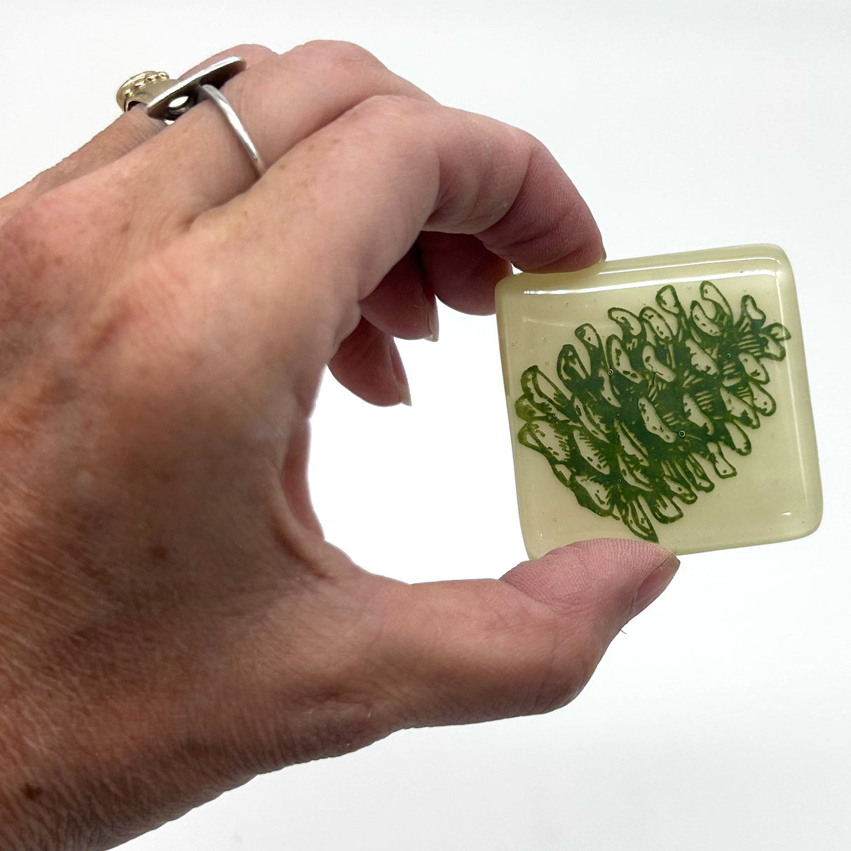 Pine Cone Handmade Fused Glass 1.75" Magnet