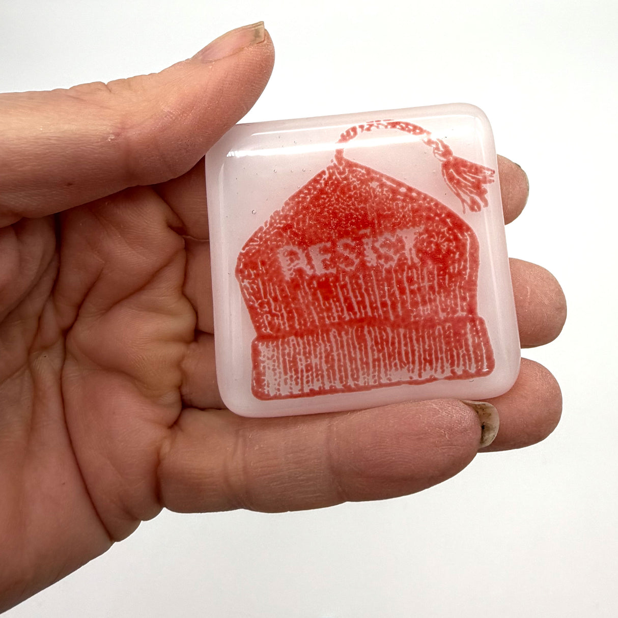 Resist Hat Fused Glass 1.75" Handmade Magnet