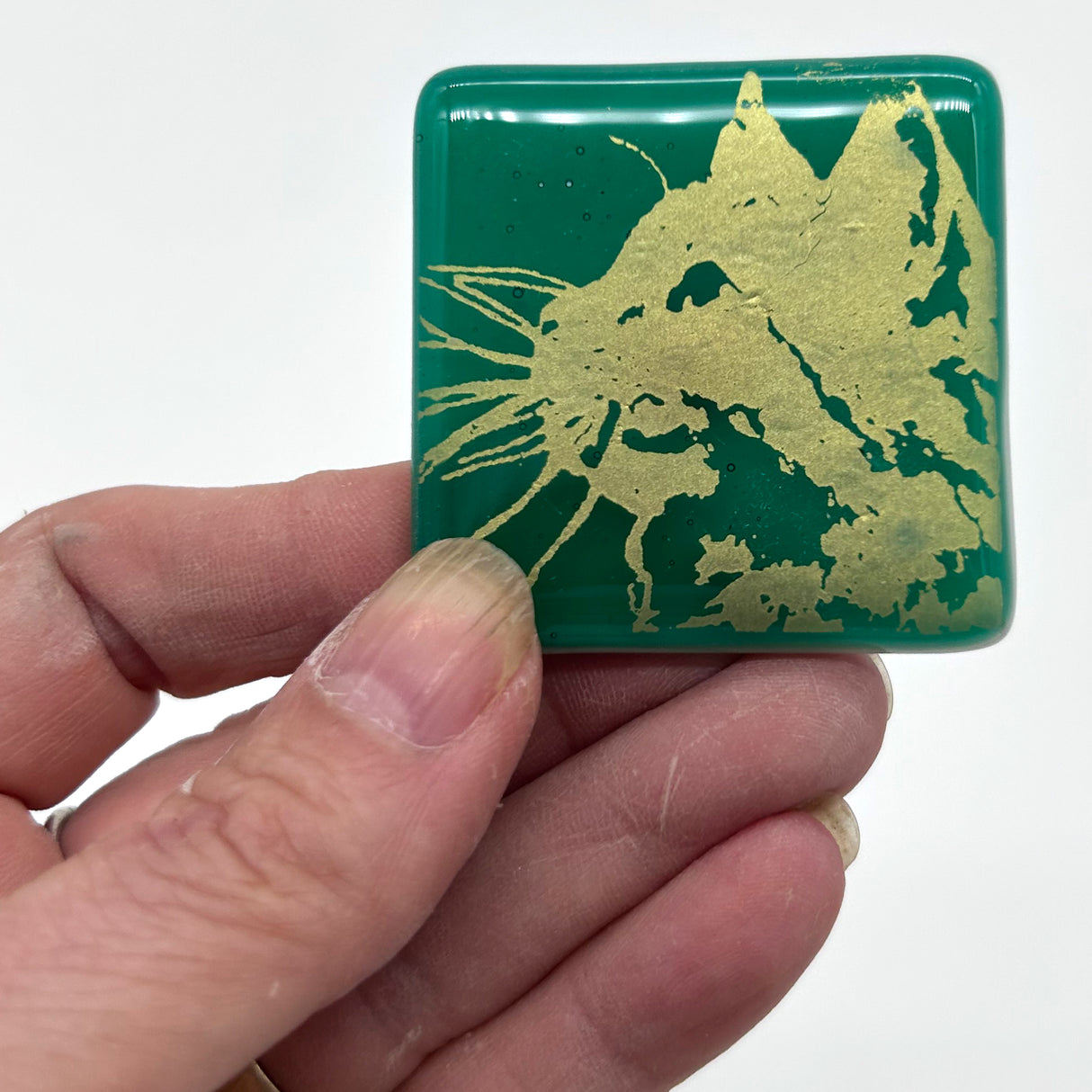 Fancy Cat (Suki) Fused Glass 1.75" Handmade Magnet