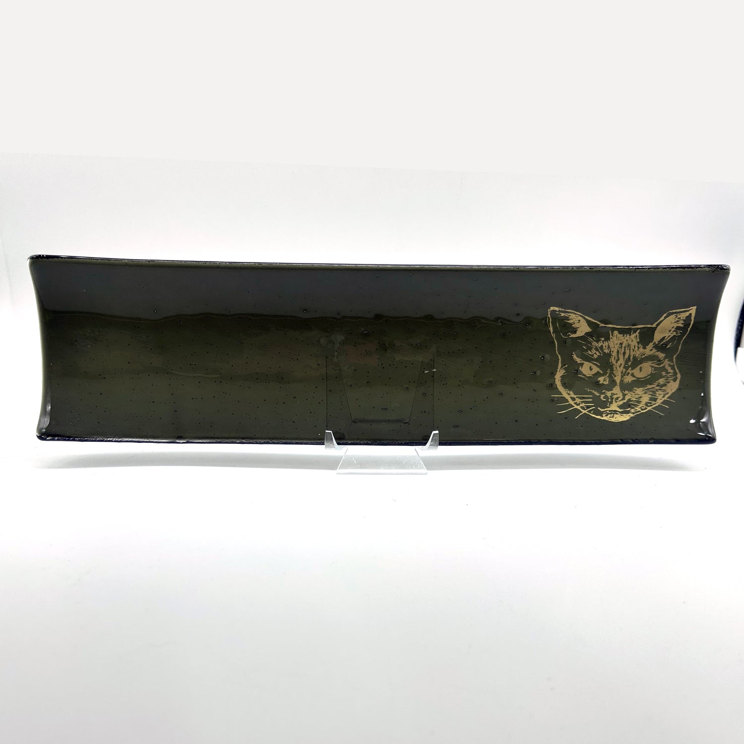 Black Cat 17" Fused Glass Channel Platter * Made to Order