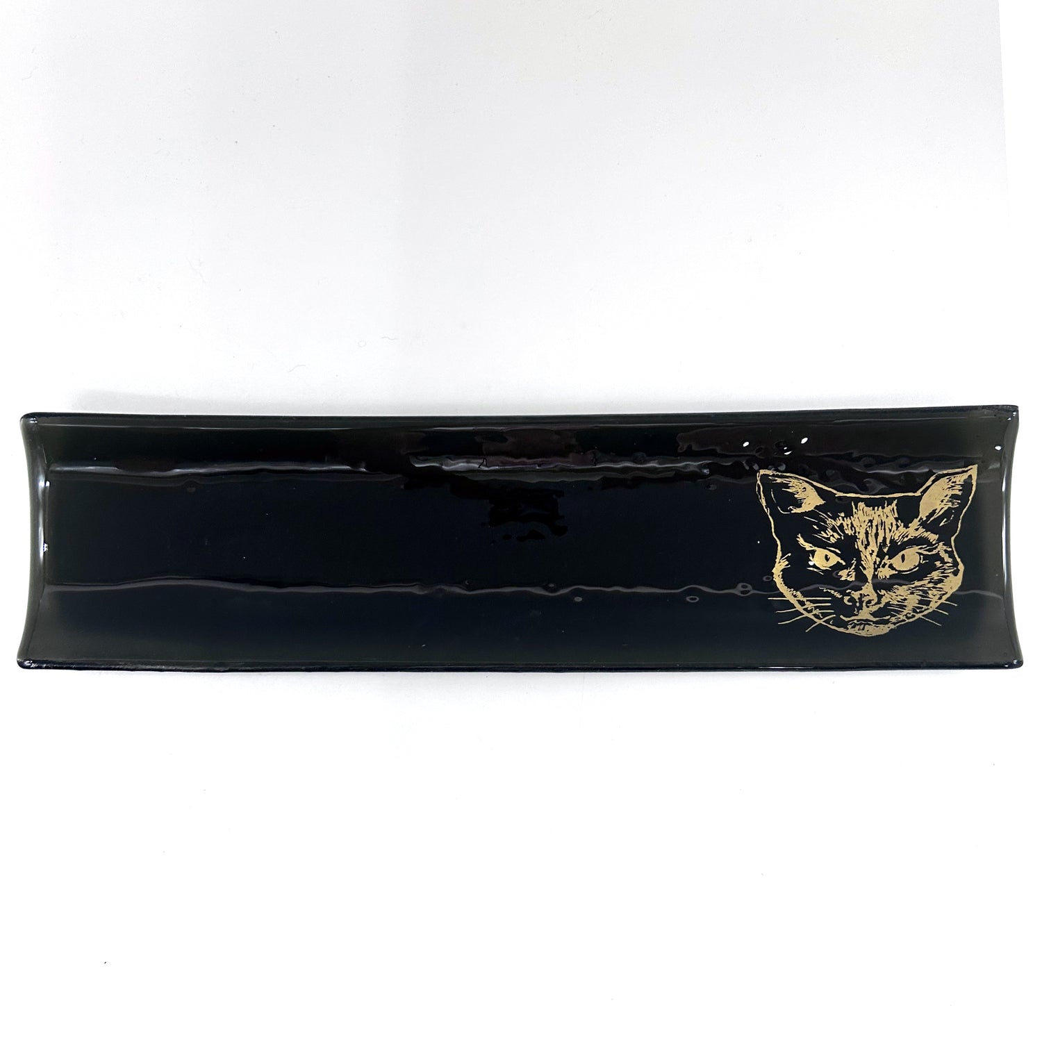 Black Cat 17" Fused Glass Channel Platter * Made to Order