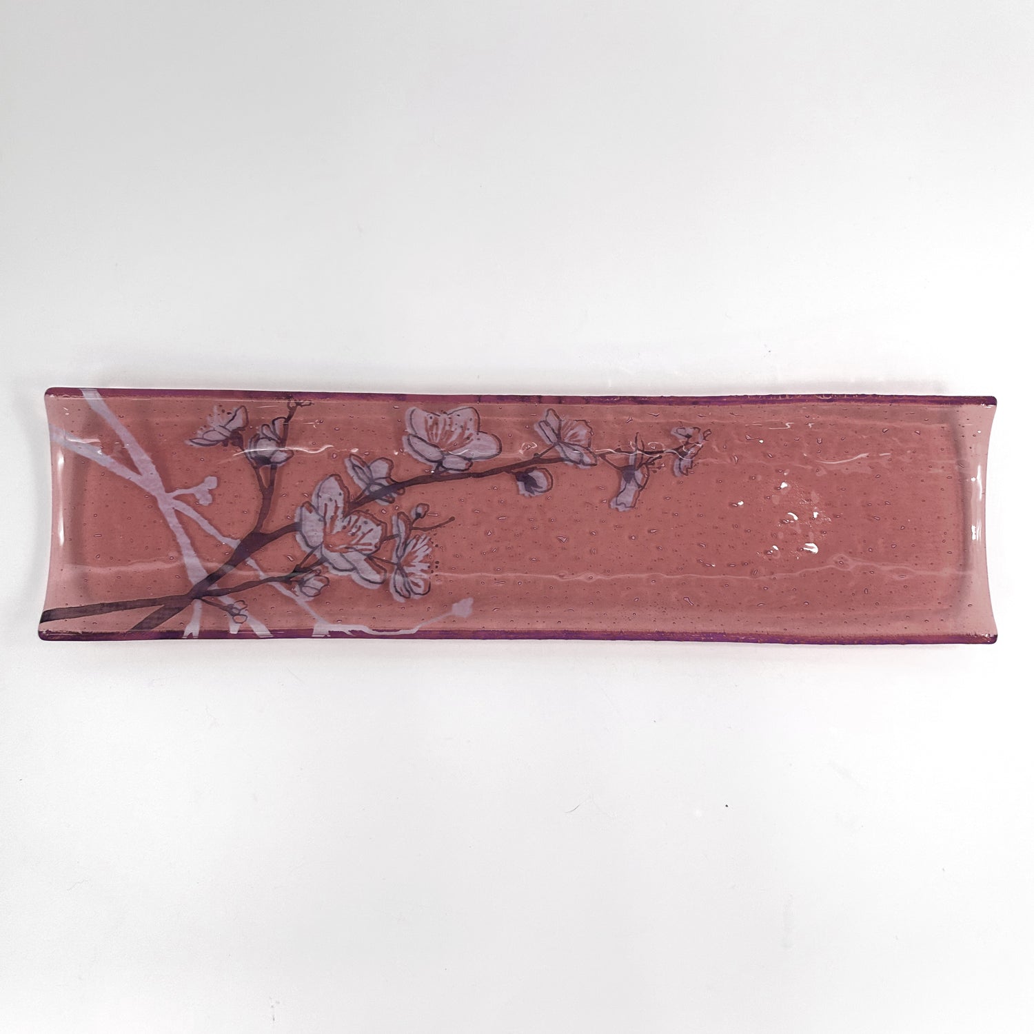 Cherry Blossom 17" Fused Glass Channel Platter * Made to Order