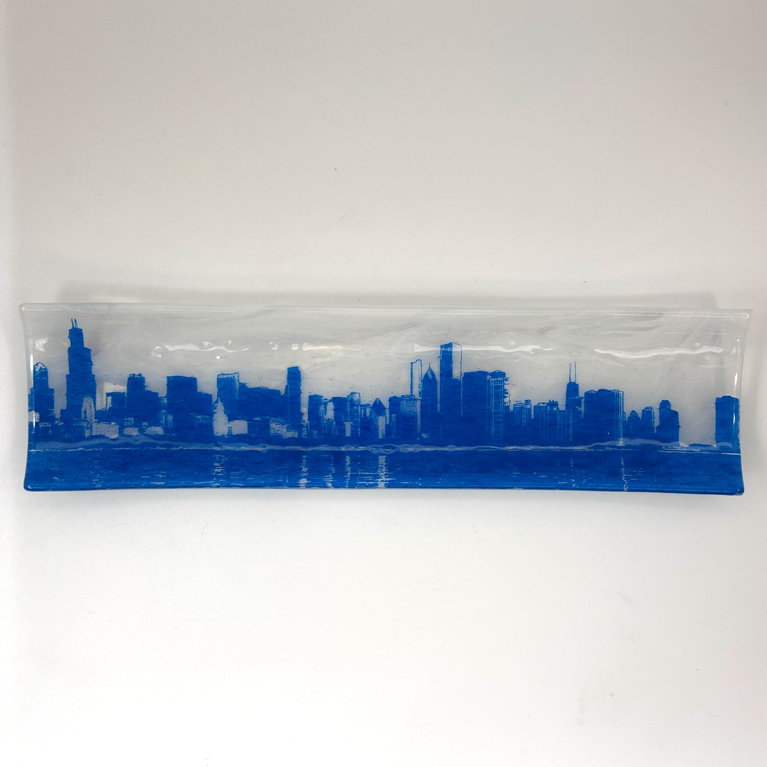 Chicago Skyline 17" Fused Glass Channel Platter * Made to Order