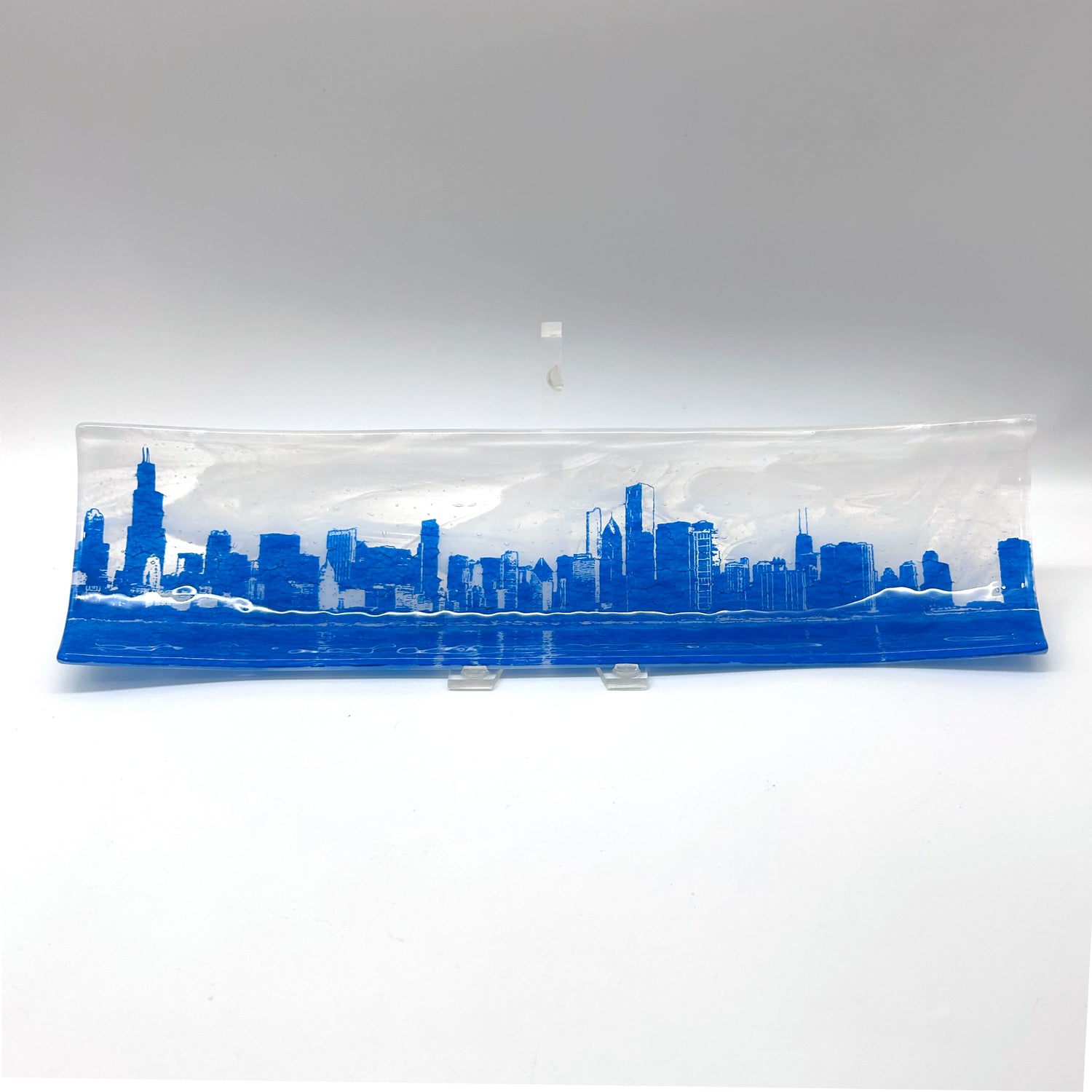 Chicago Skyline 17" Fused Glass Channel Platter * Made to Order