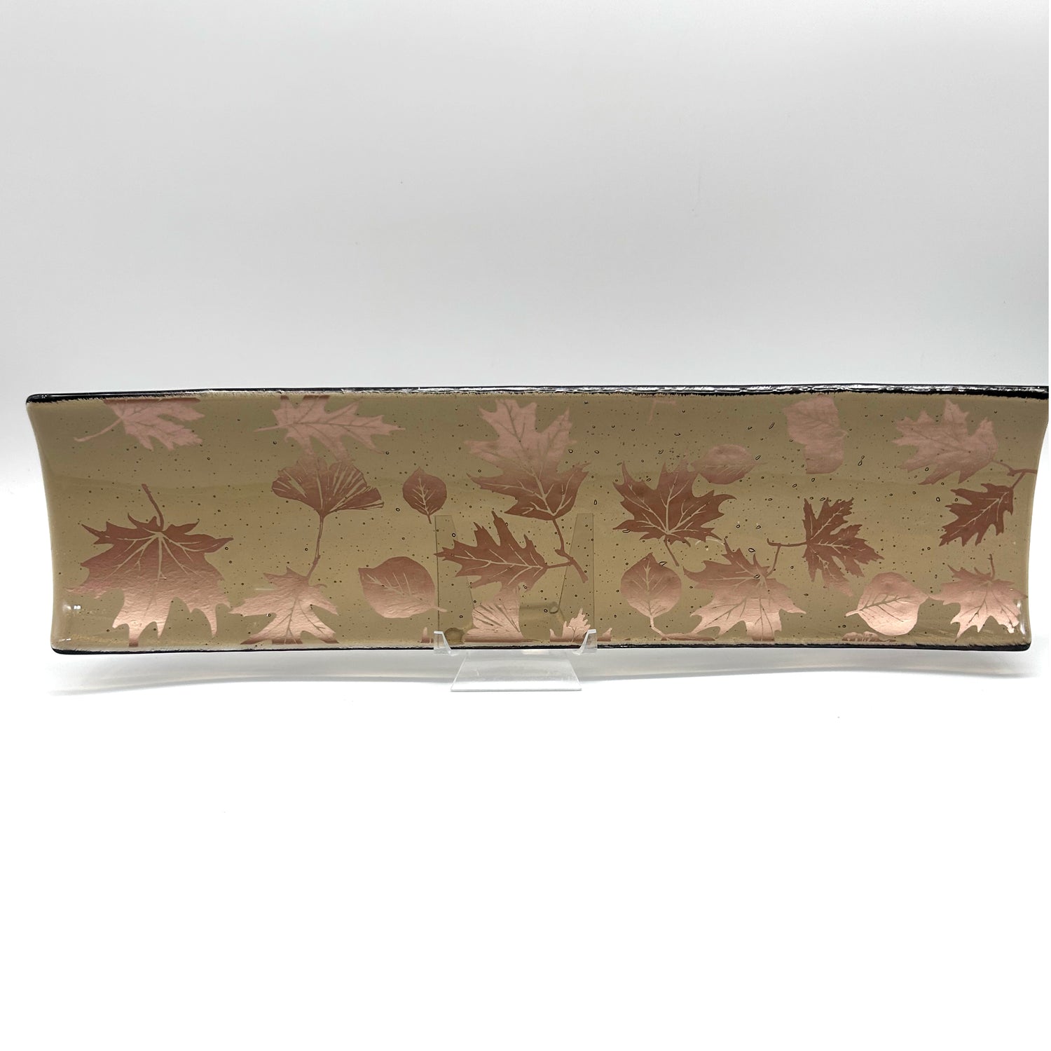 Falling Leaves Autumn 17" Fused Glass Channel Platter * Made to Order