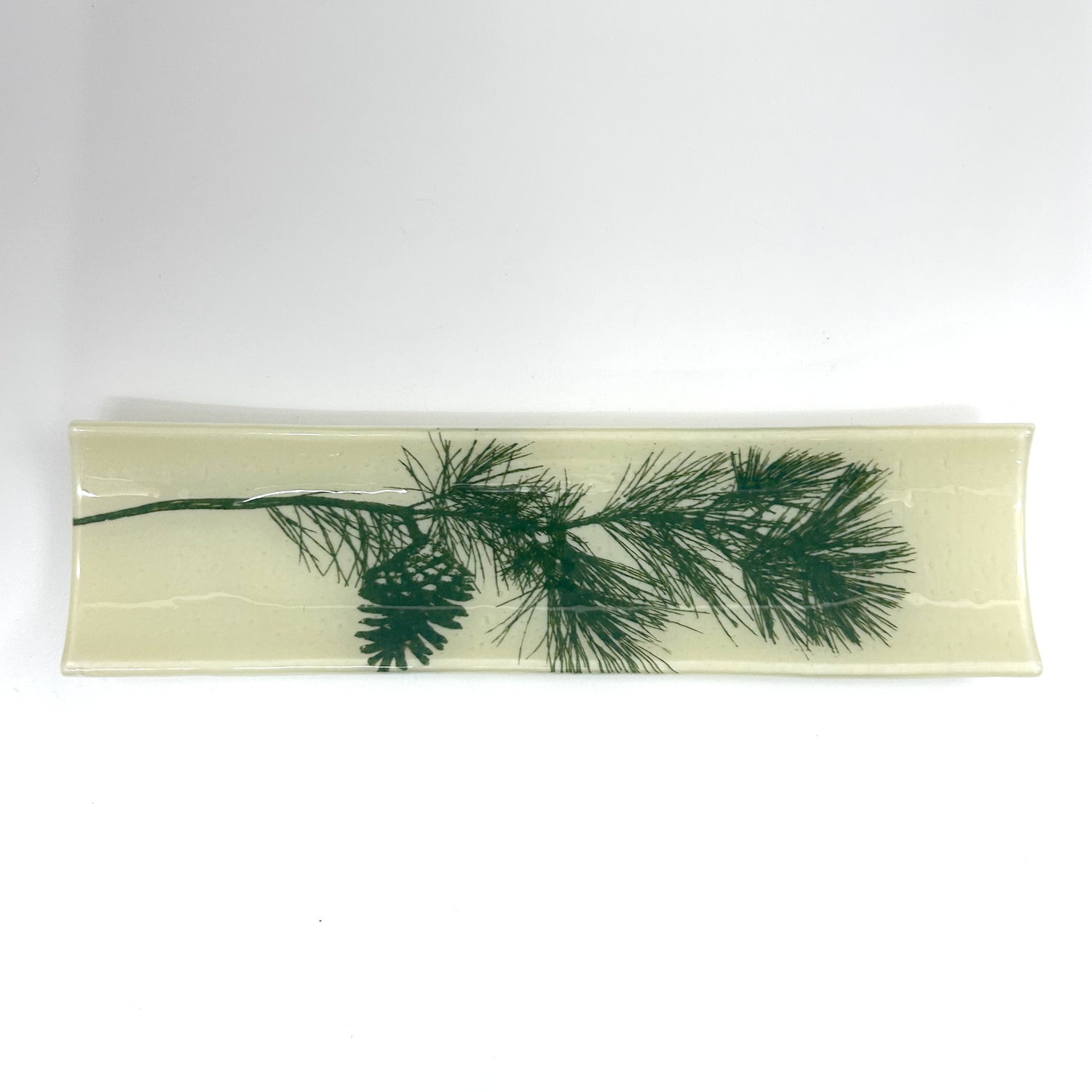 Pine Bough 17" Fused Glass Channel Platter * Made to Order