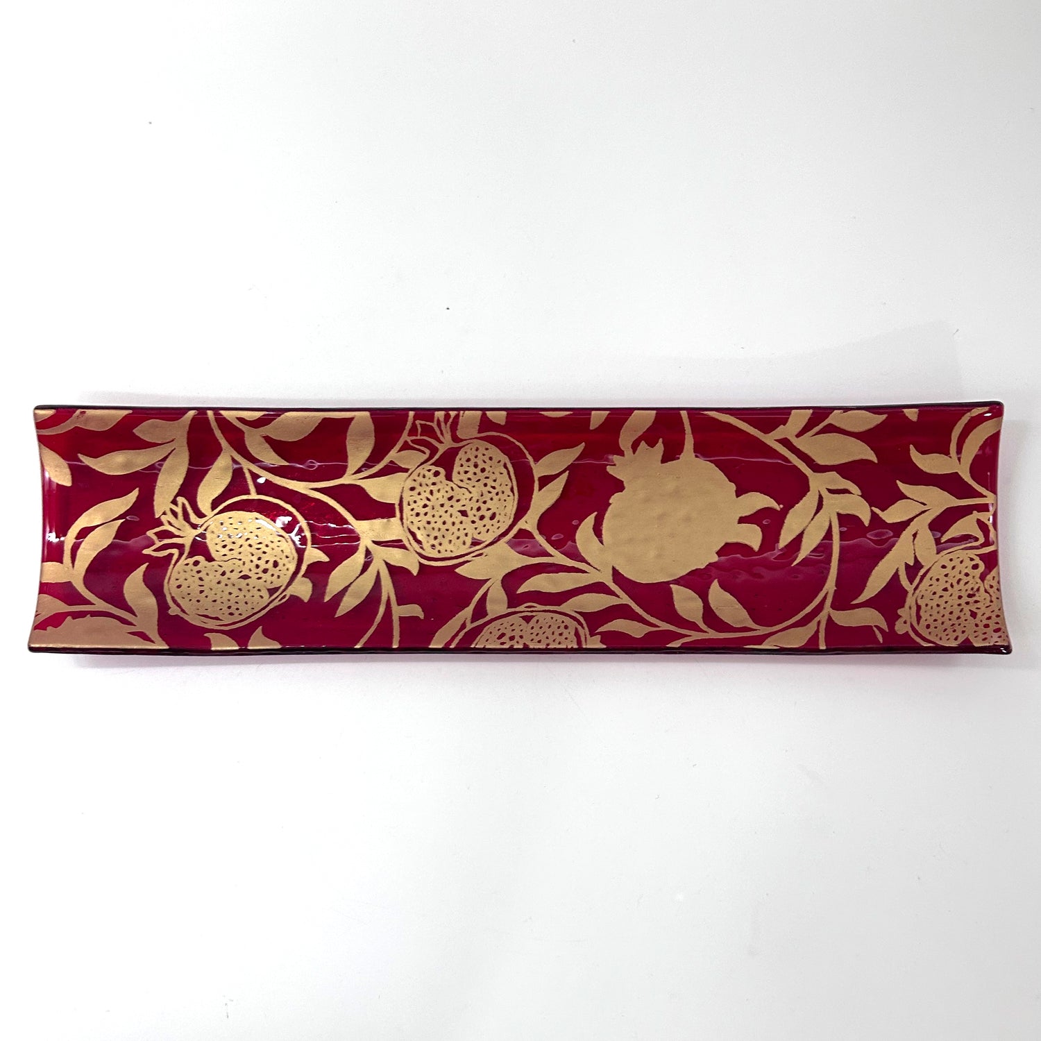 Pomegranate 17" Fused Glass Channel Platter * Made to Order