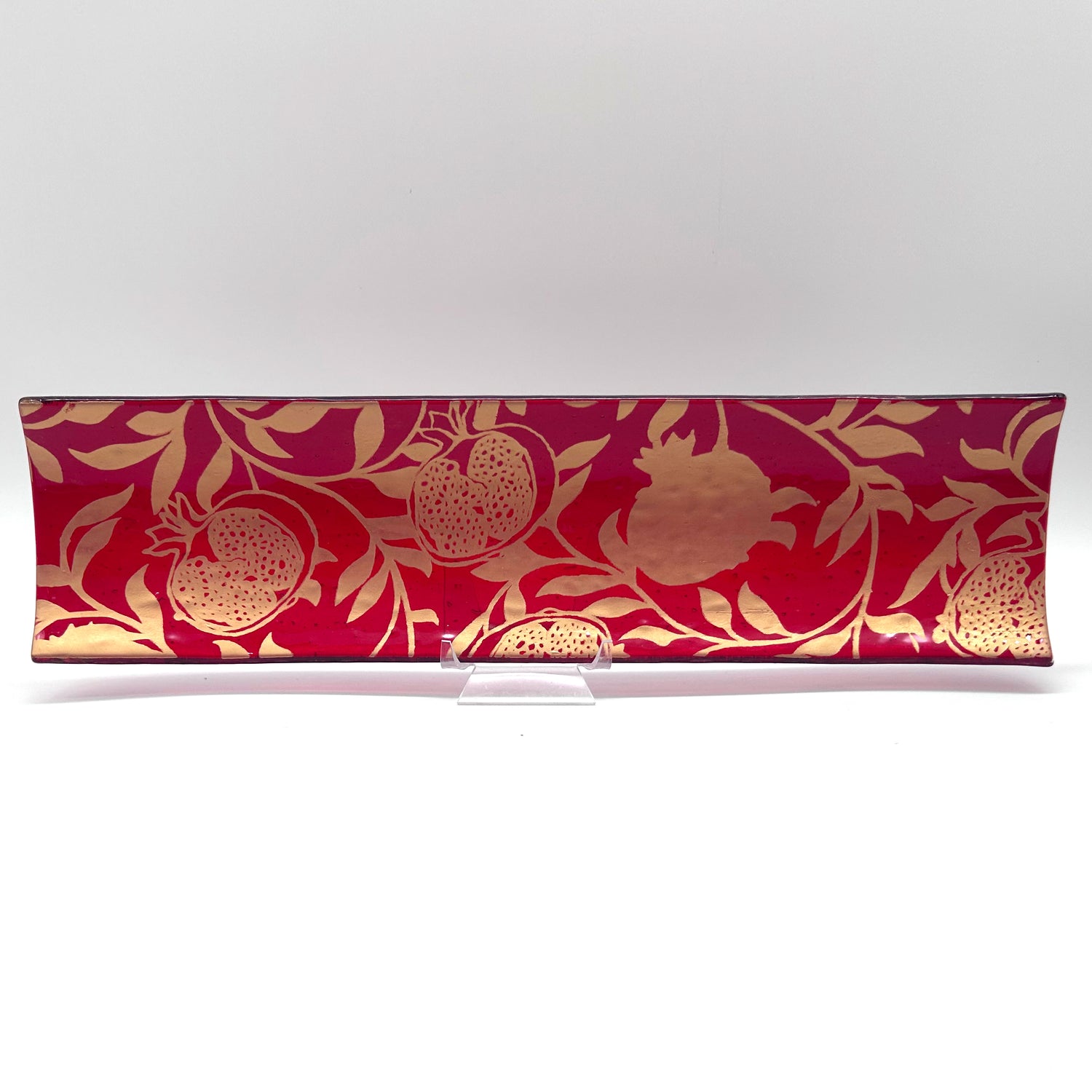 Pomegranate 17" Fused Glass Channel Platter * Made to Order