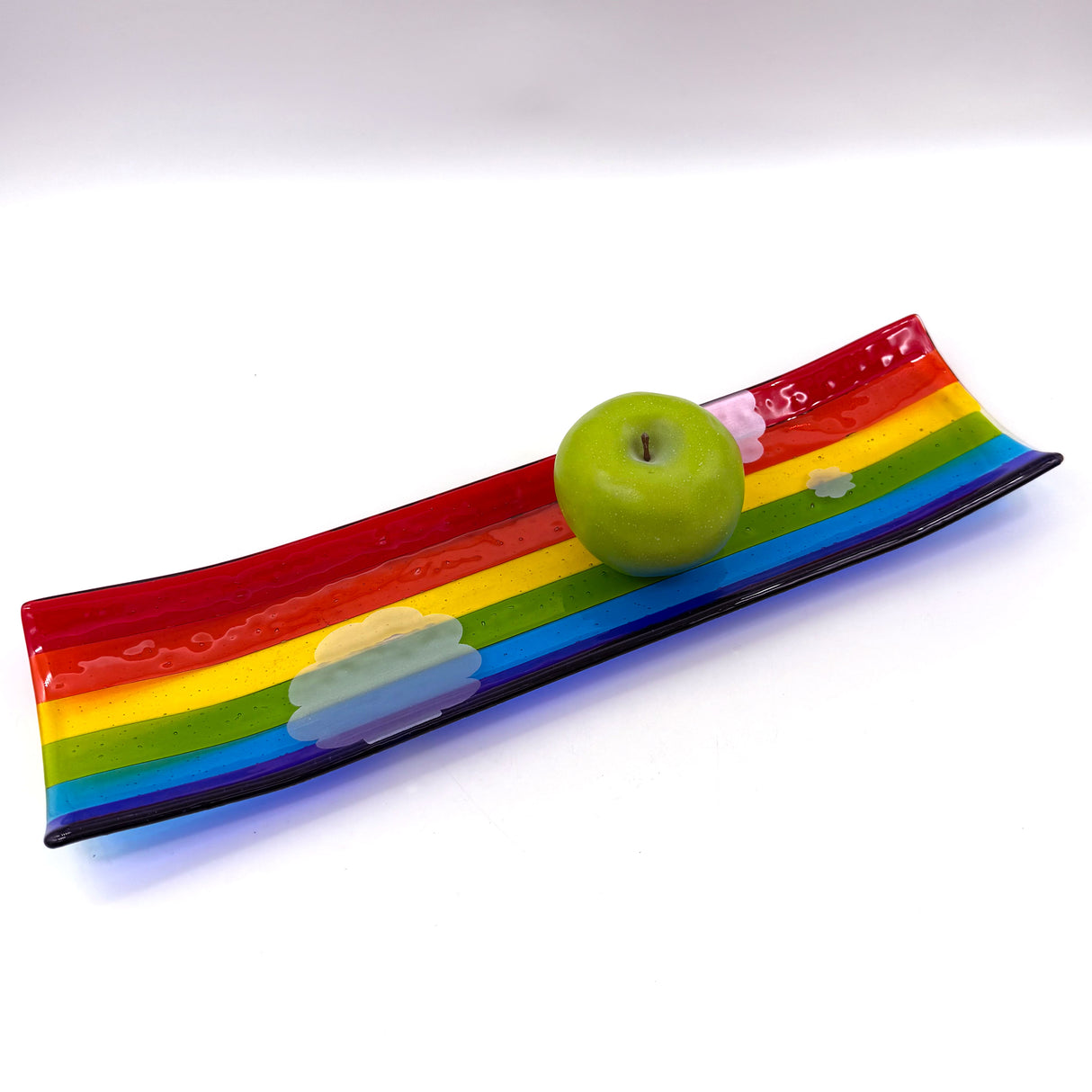 Rainbow Silver Lining 17" Fused Glass Channel Platter * Made to Order