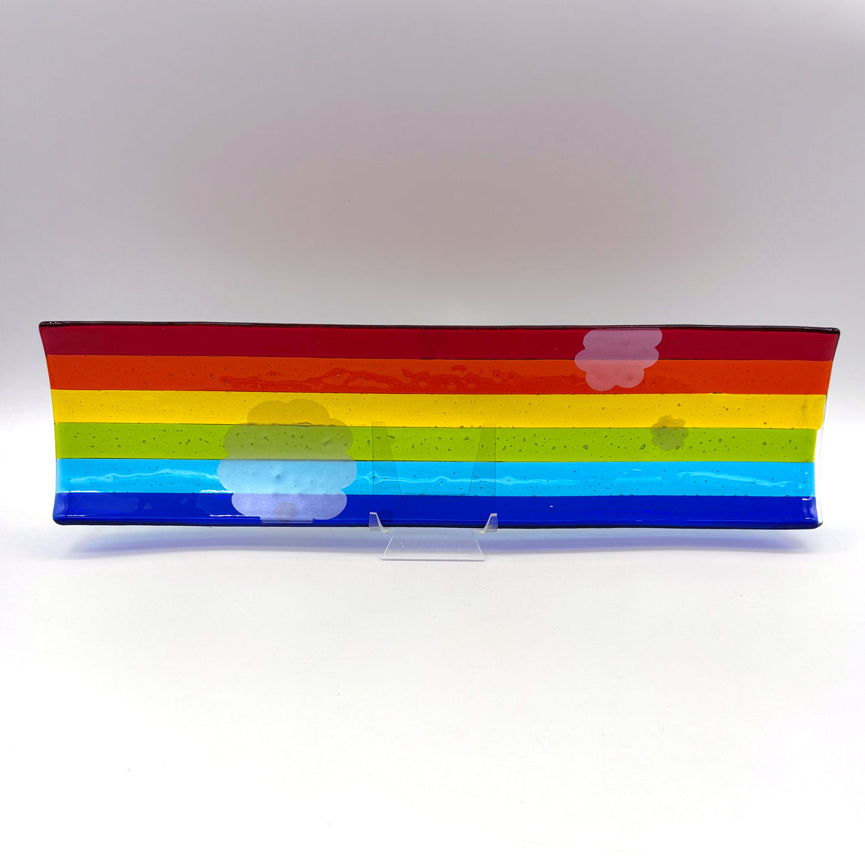Rainbow Silver Lining 17" Fused Glass Channel Platter * Made to Order