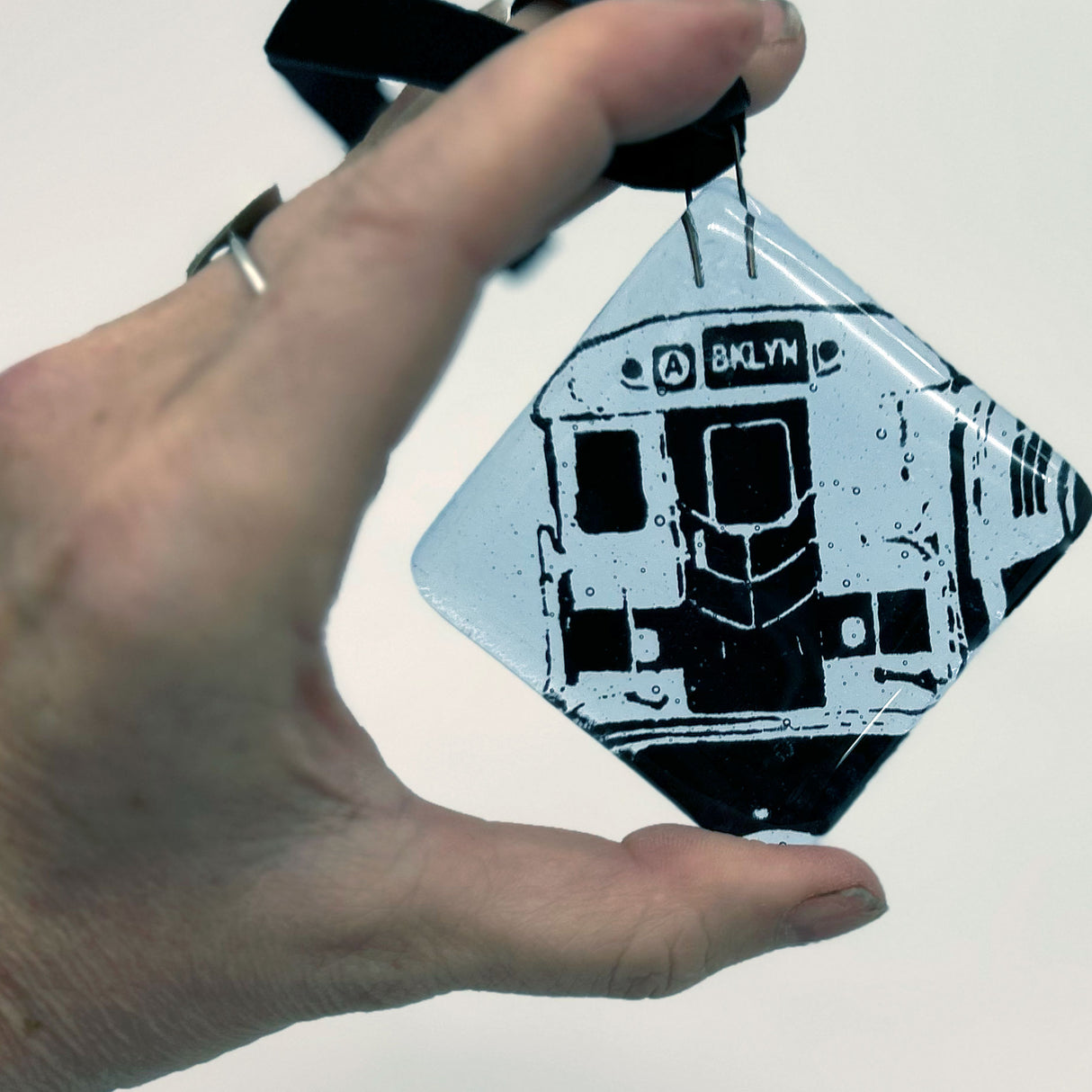 NYC Brooklyn Subway Train Fused Glass 2.25" Ornament