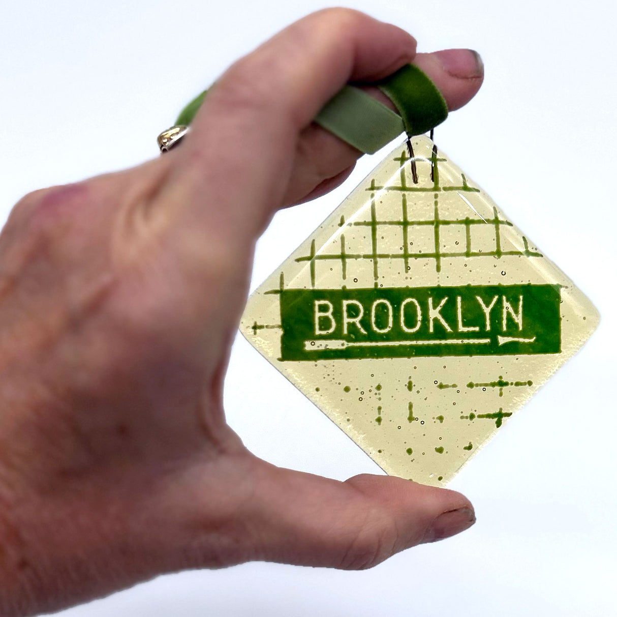 New York City Brooklyn Subway Tiles Fused Glass 2.25" Ornament