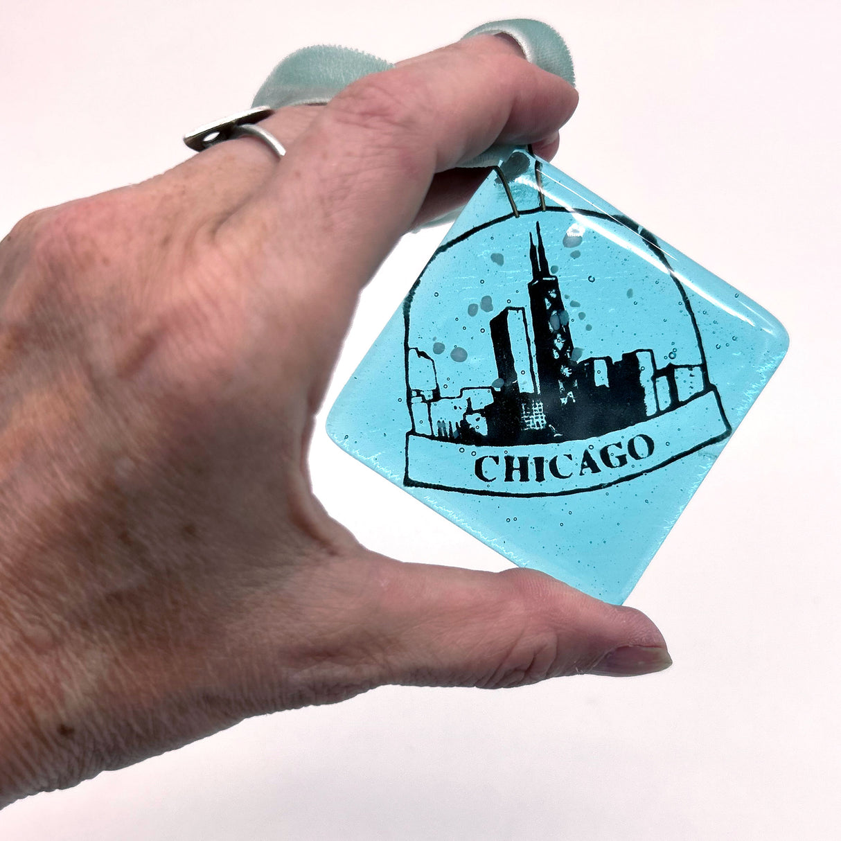 Chicago Snowglobe Fused Glass 2.25" Ornament