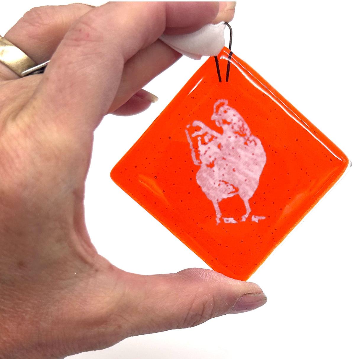 Backyard Chicken Handmade 2.25" Fused Glass Ornament