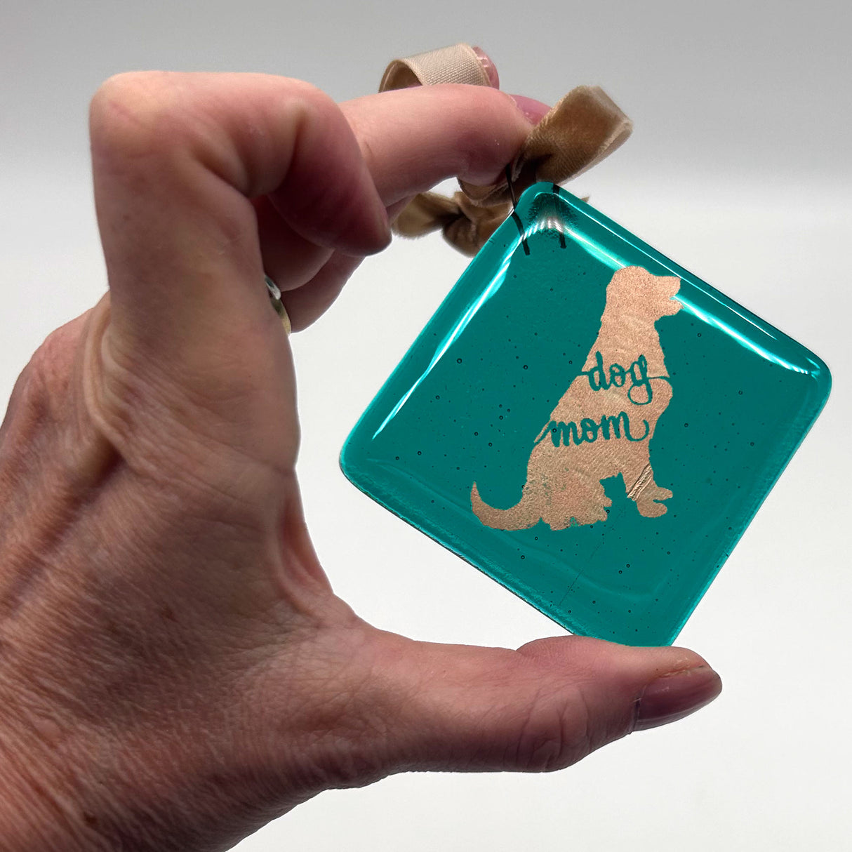 Dog Mom Handmade 2.25" Fused Glass Ornament