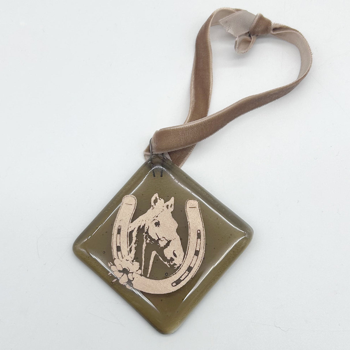 Horse in Horseshoe Handmade 2.25" Fused Glass Ornament