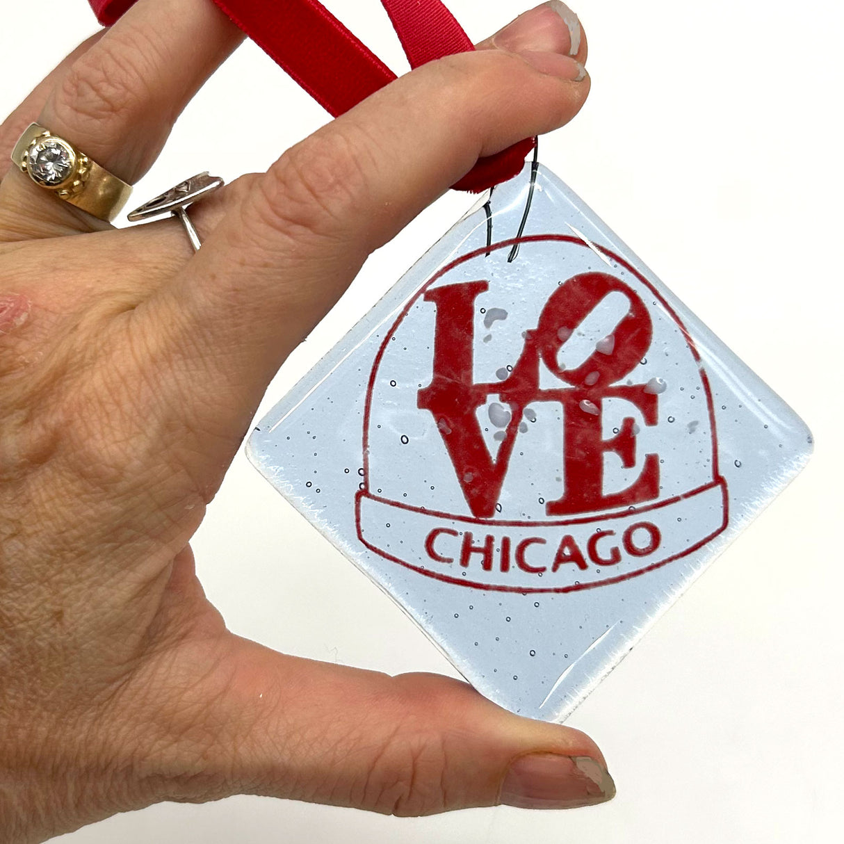 Chicago LOVE Fused Glass 2.25" Ornament