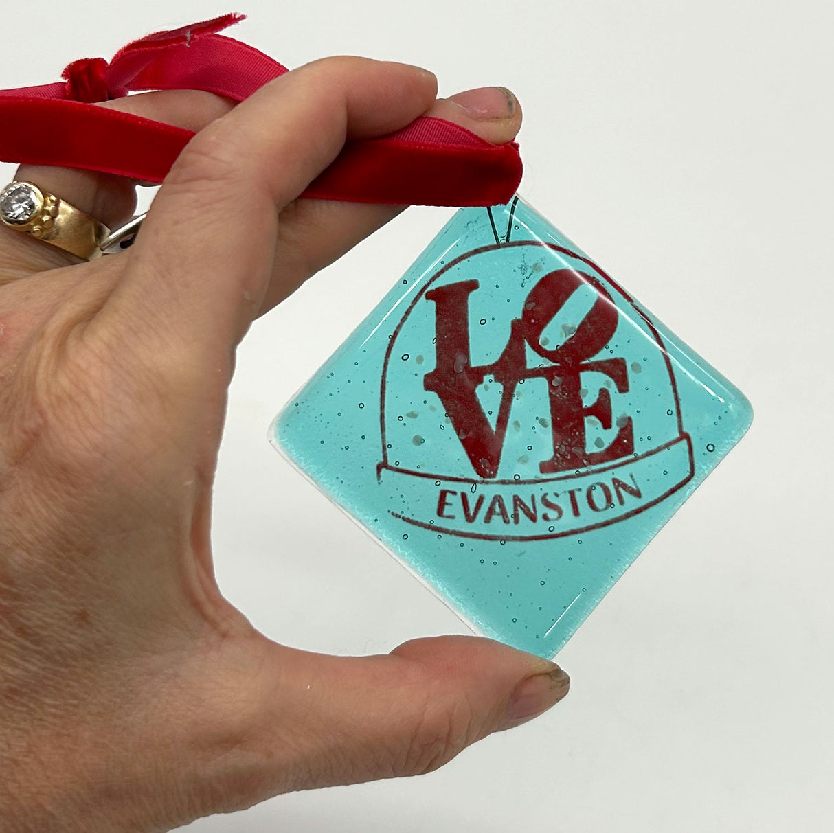 Evanston LOVE 2.25" Fused Glass Ornament