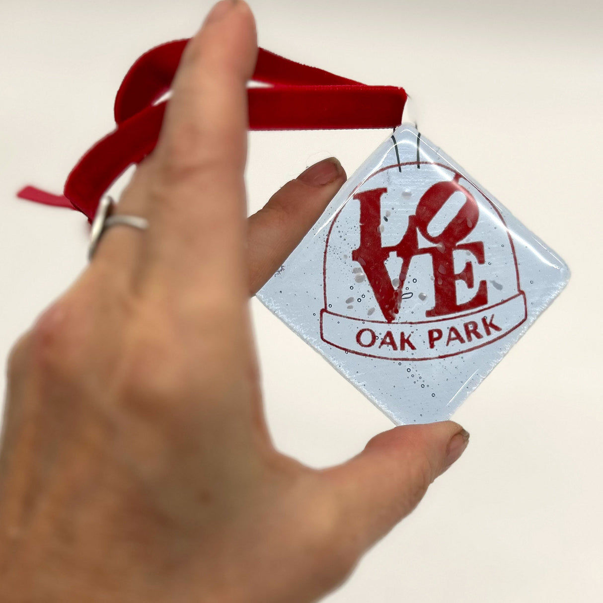 Oak Park LOVE Fused Glass 2.25" Ornament