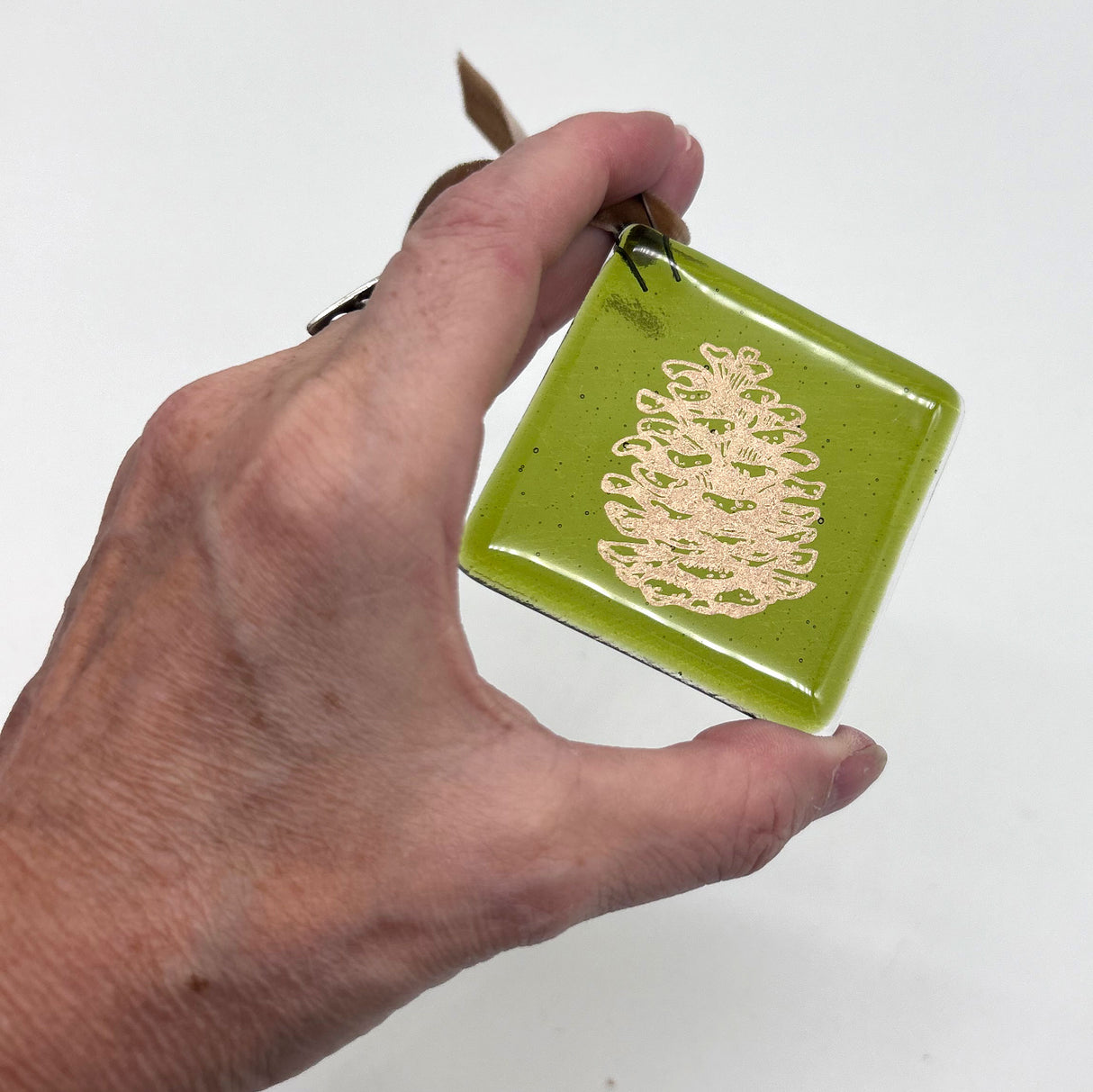 Pine Cone Handmade 2.25" Fused Glass Ornament