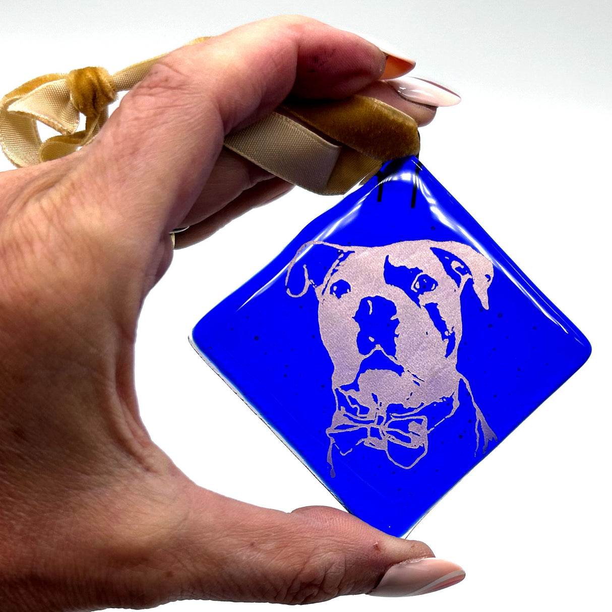 Bully Dog (Scout) Handmade 2.25" Fused Glass Ornament