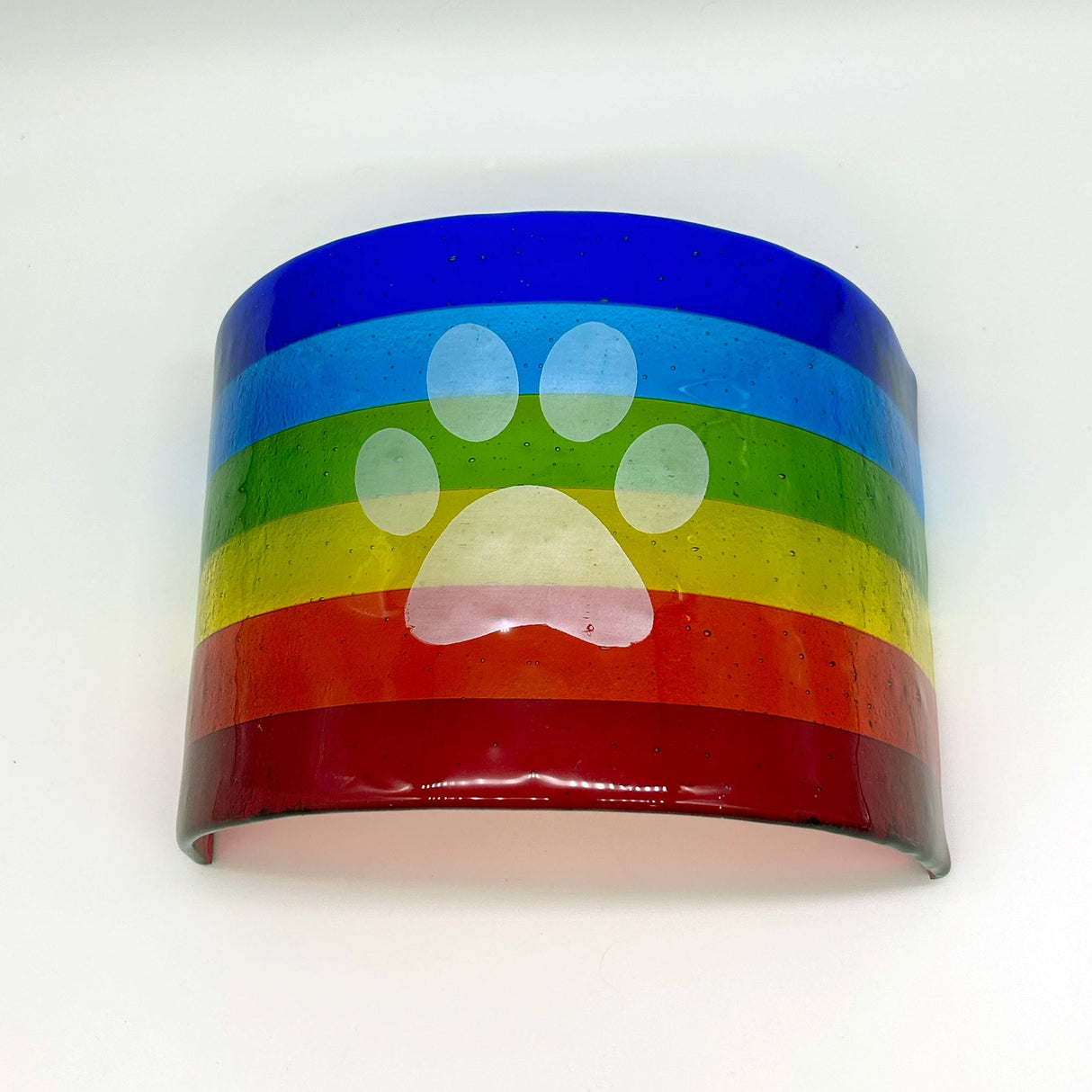 Pawprint Rainbow Fused Glass Bridge Pet Memorial - Large