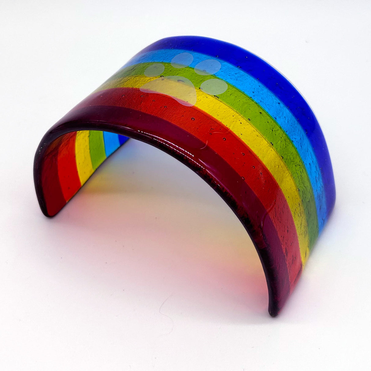 Pawprint Rainbow Fused Glass Bridge Pet Memorial - Medium