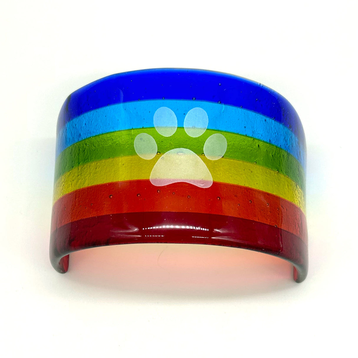 Pawprint Rainbow Fused Glass Bridge Pet Memorial - Medium