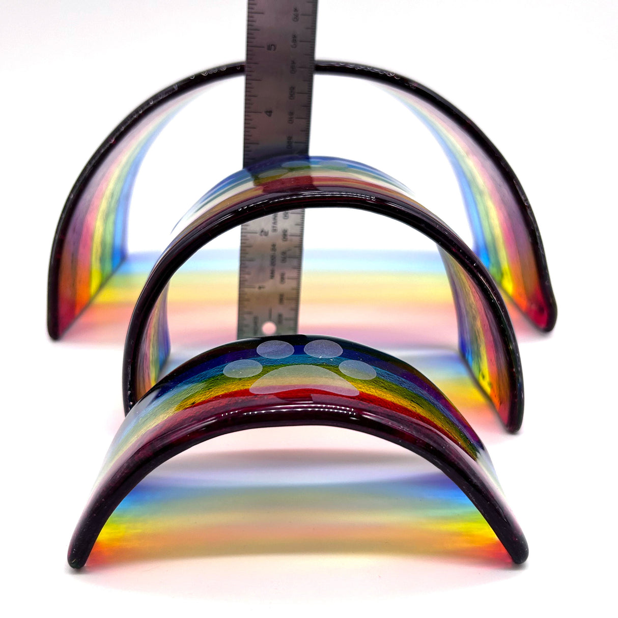Pawprint Rainbow Fused Glass Bridge Pet Memorial - Mini