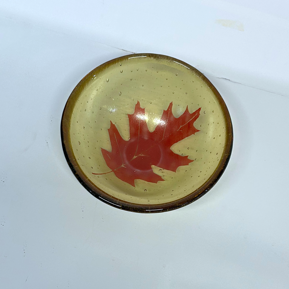 Oak Leaves Fused Glass 5" Small Bowl Discontinued RED