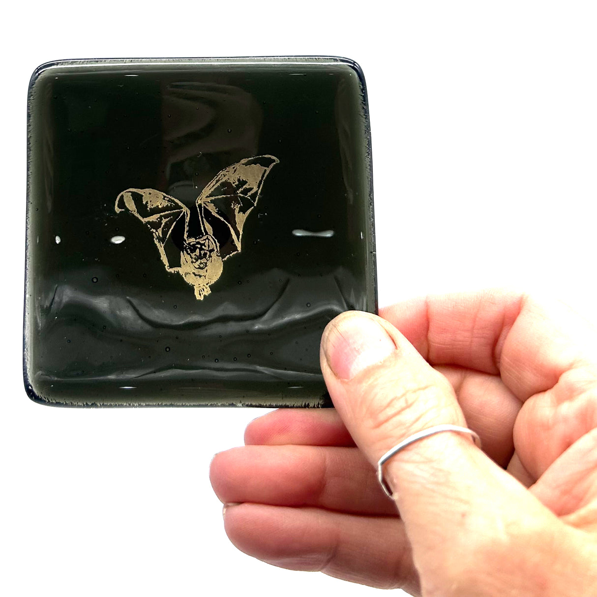 Bat Handmade 2.75" Fused Glass Small Dish