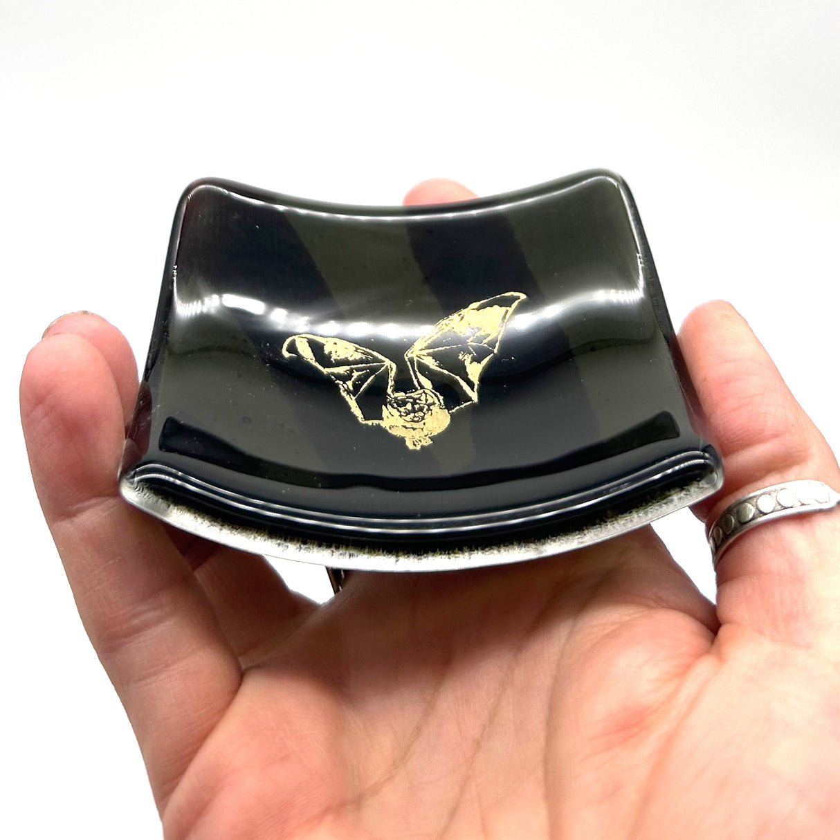 Bat Handmade 2.75" Fused Glass Small Dish