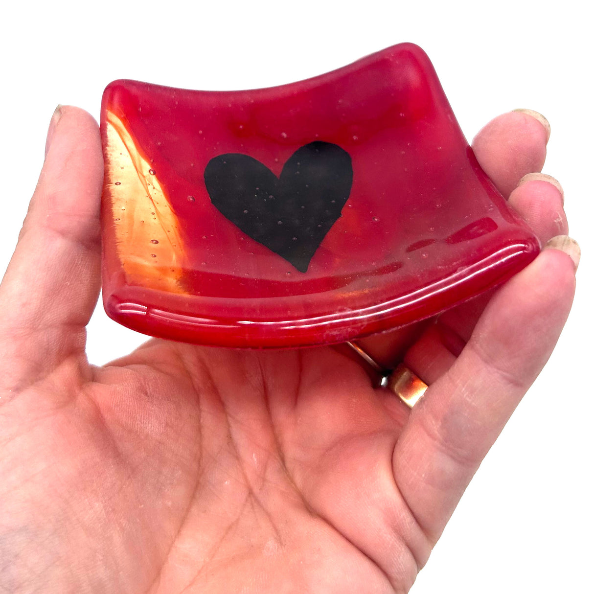 Black Heart Handmade 2.75" Fused Glass Small Dish