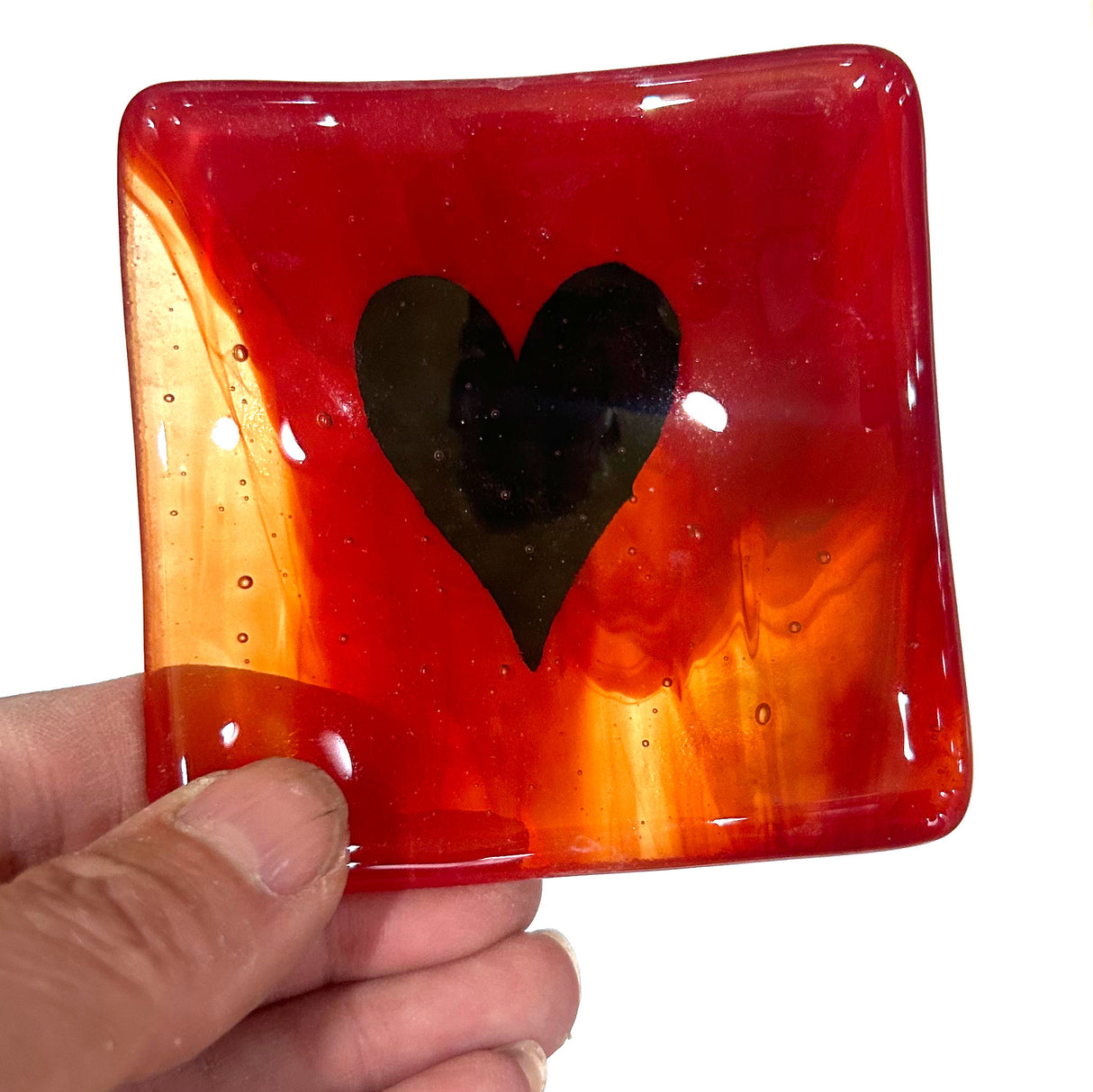 Black Heart Handmade 2.75" Fused Glass Small Dish