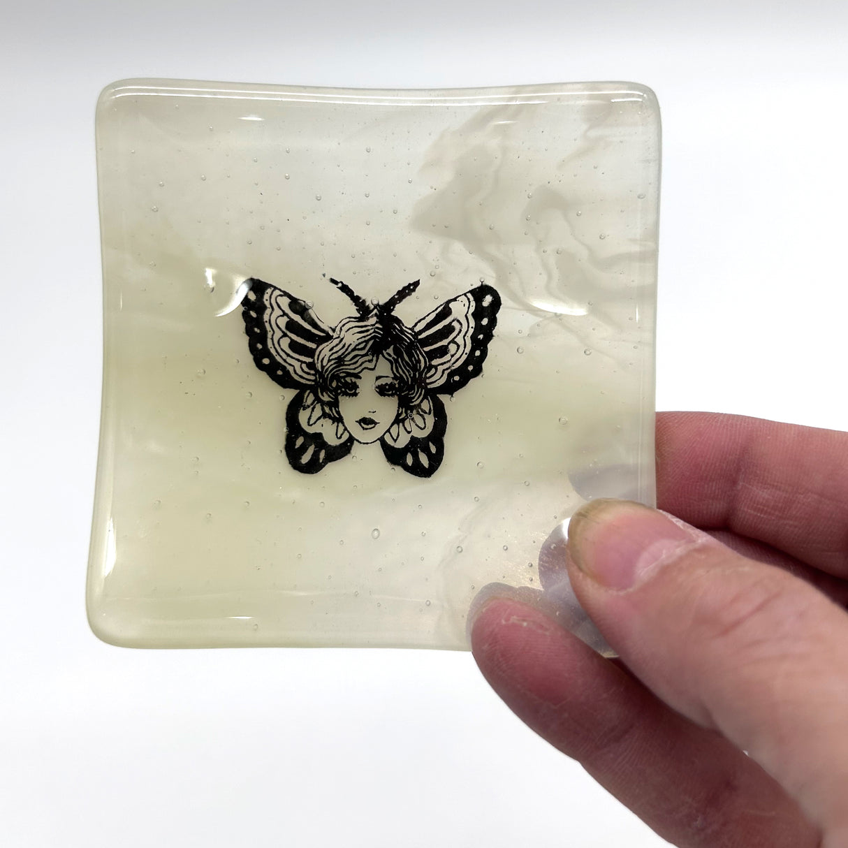 Butterfly Tattoo Handmade 2.75" Fused Glass Small Dish