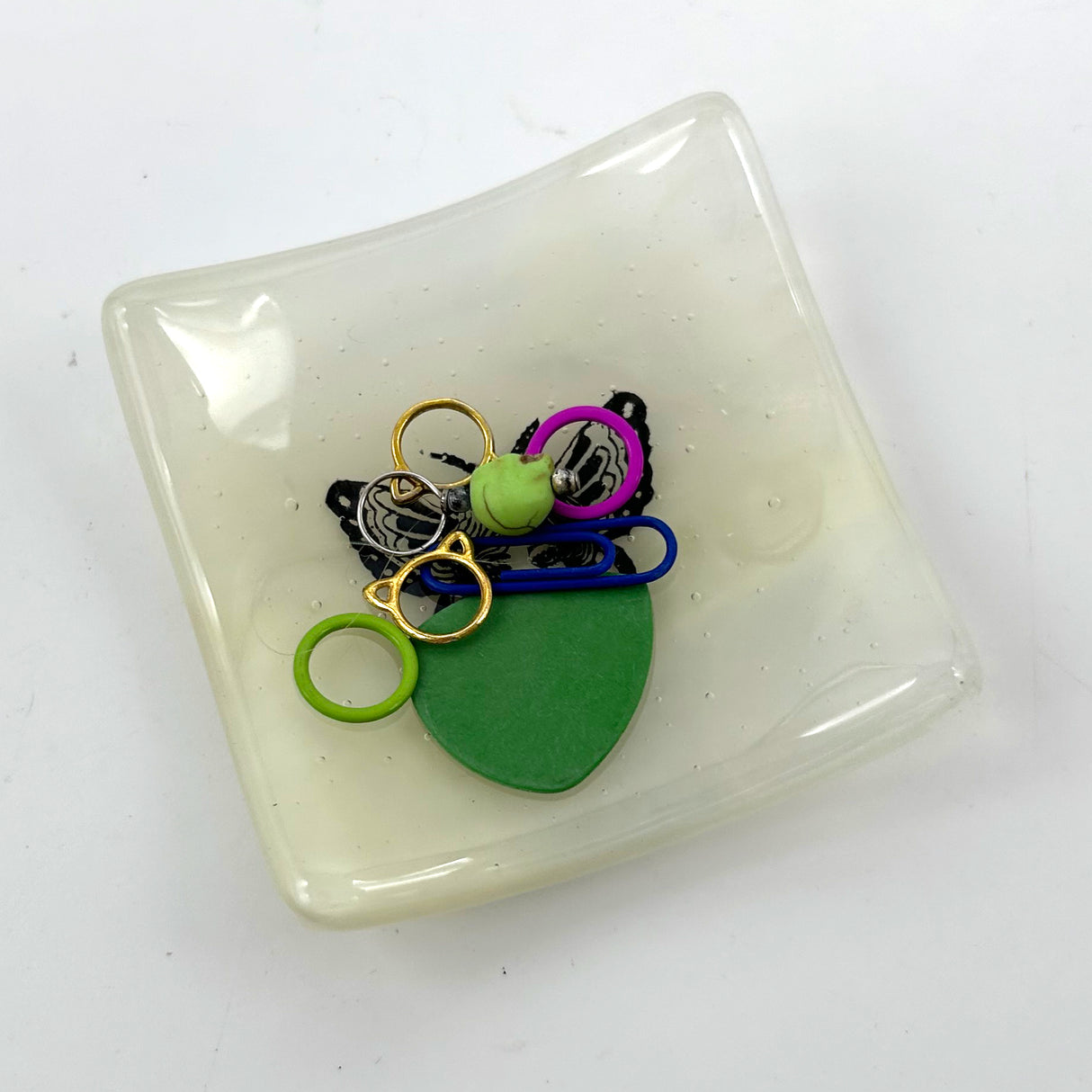 Butterfly Tattoo Handmade 2.75" Fused Glass Small Dish