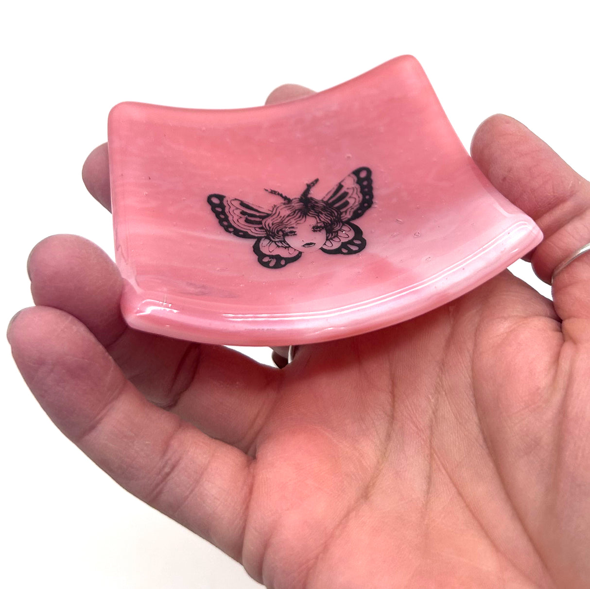 Butterfly Tattoo Handmade 2.75" Fused Glass Small Dish (discontinued color)