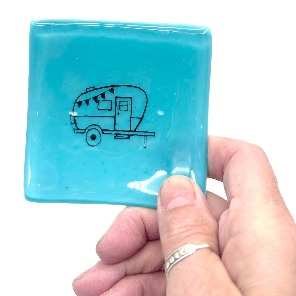 Vintage Camper Handmade 2.75" Fused Glass Small Dish