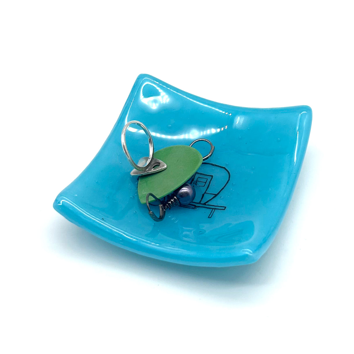Vintage Camper Handmade 2.75" Fused Glass Small Dish