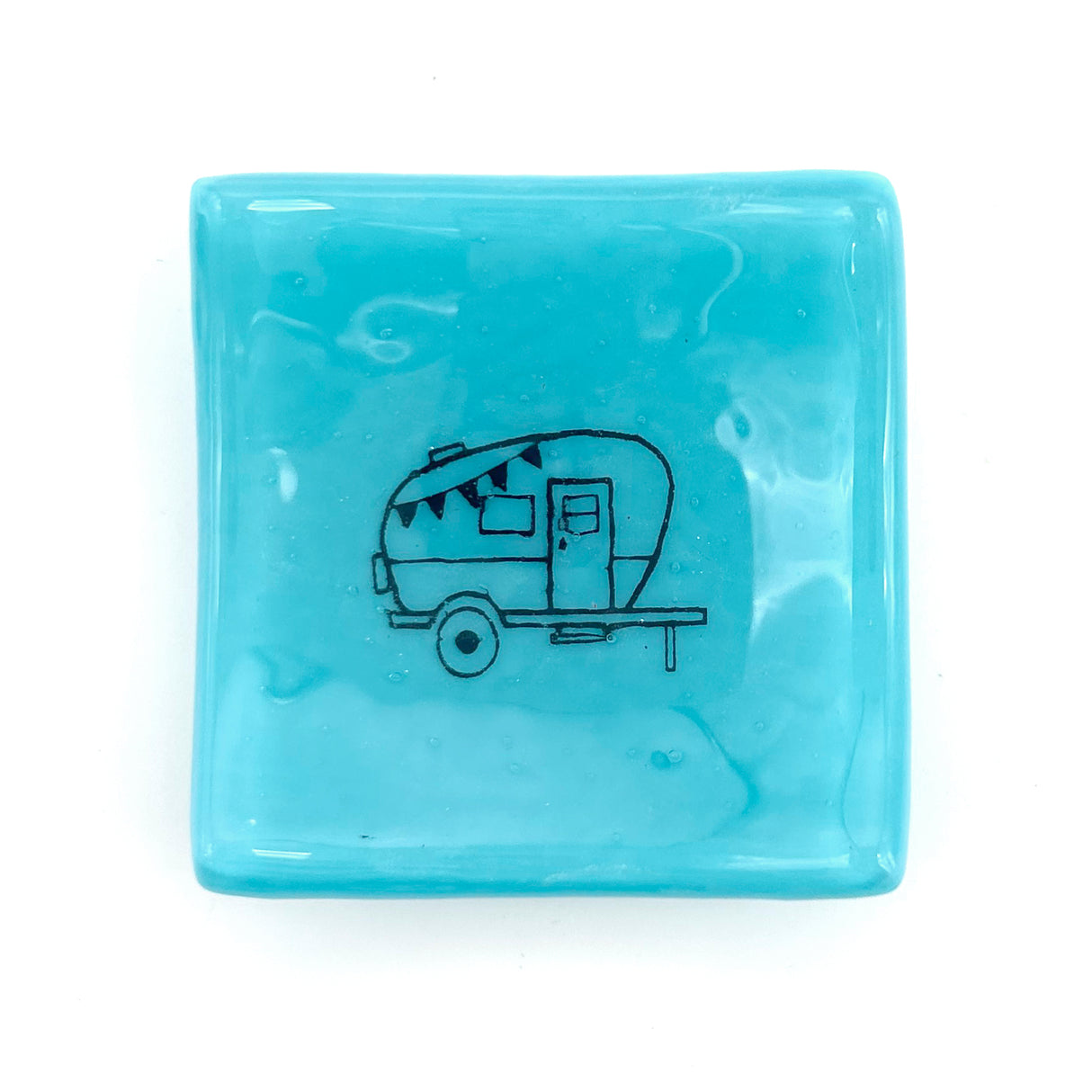 Vintage Camper Handmade 2.75" Fused Glass Small Dish