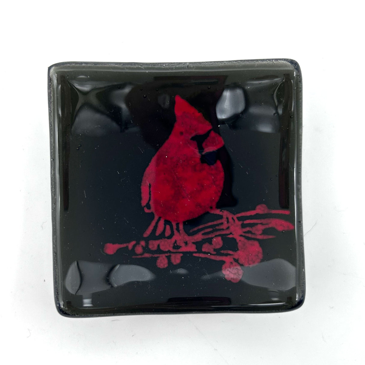 Birds| Cardinal Handmade 2.75" Fused Glass Small Dish